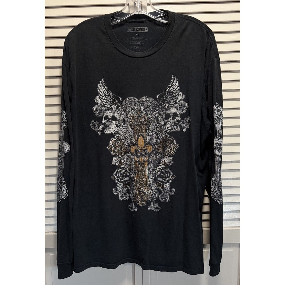 Thirty Single Graphic Logo Tshirt Crew Neck Long Sleeve‎ Size XL Skull Sword